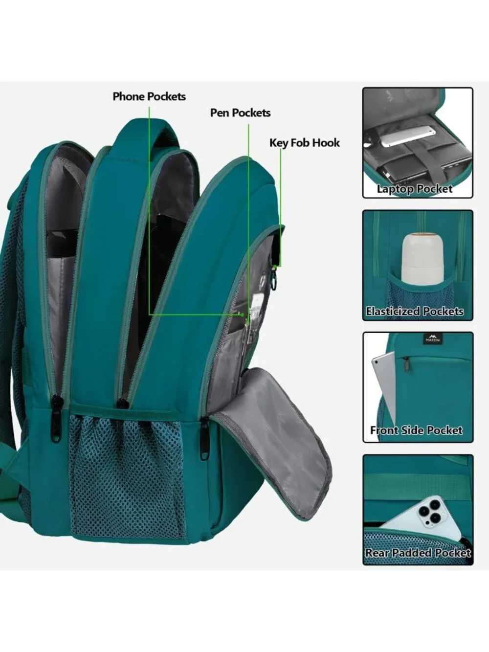 Peacock Blue Slim Laptop Backpack, 15.6 Inch Underseat Travel Bag for Work
